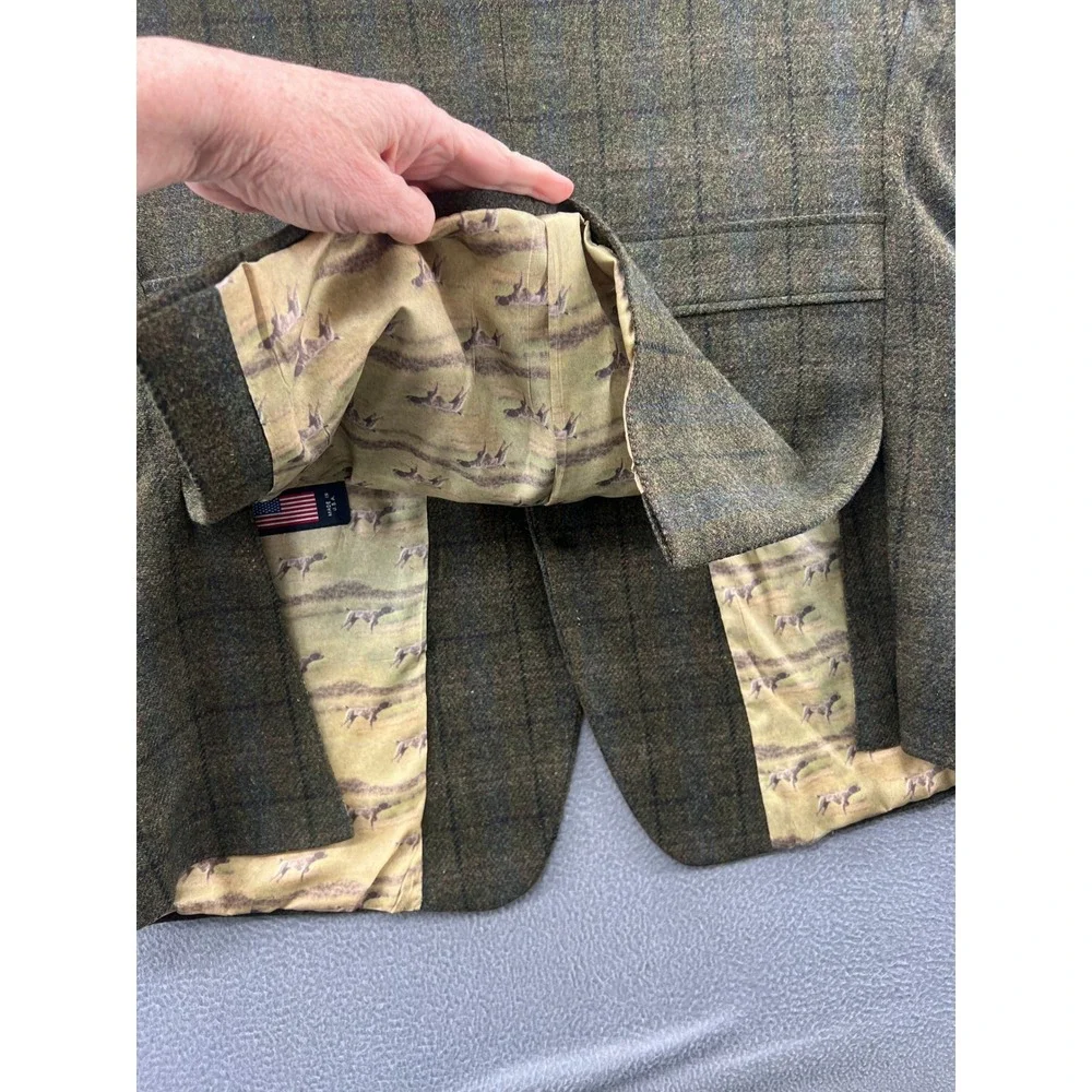 Richie Bland American Legend Blazer Sport Coat Mens 46 Lambswool Olive Plaid